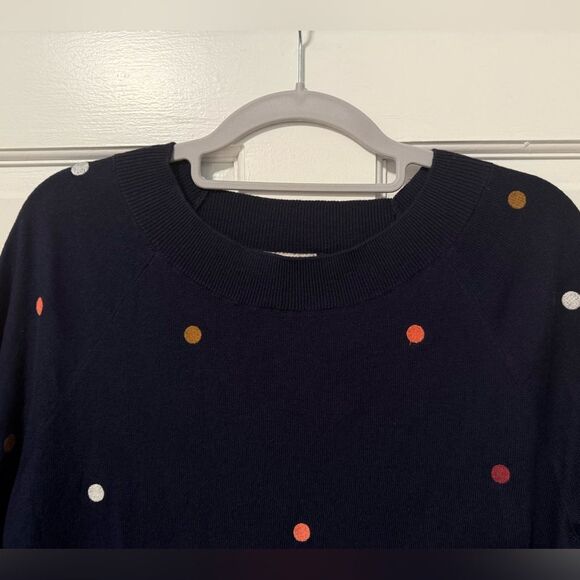 Loft Outlet Long Sleeve Crew Neck Navy Polka Dot Sweater Medium - Picture 4 of 6